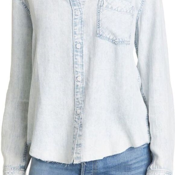 Rails NWT Ingrid Raw Hem Chambray Shirt in Light Acid Wash Size Small - Picture 4 of 13